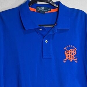 Polo Ralph Lauren Golf Polo Rugby Shirt‎ Embroidered Logo Blue Orange XL